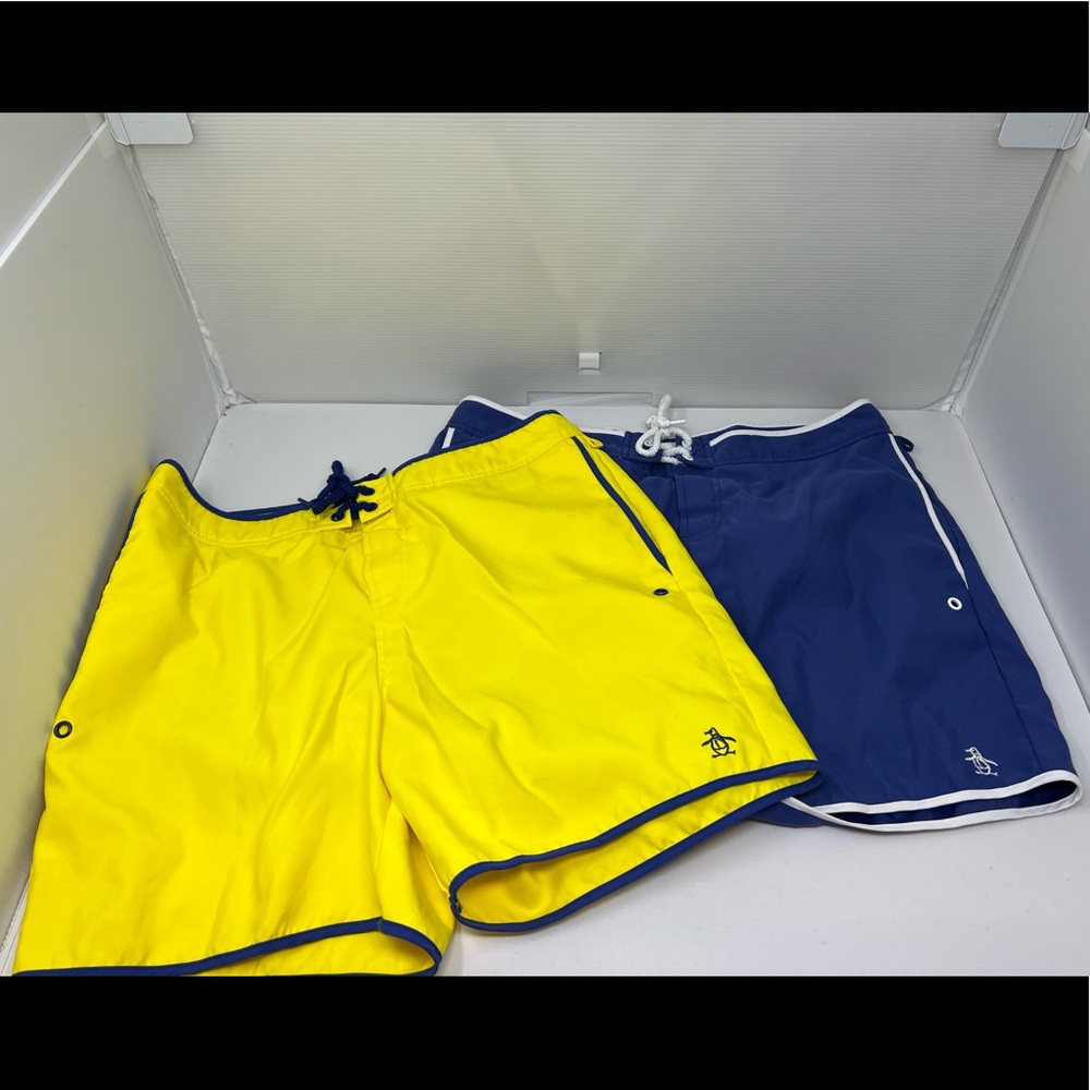 Penguin**2 x Swim Shorts***Blue and Yellow**Size 34 EUC - Picture 1 of 3